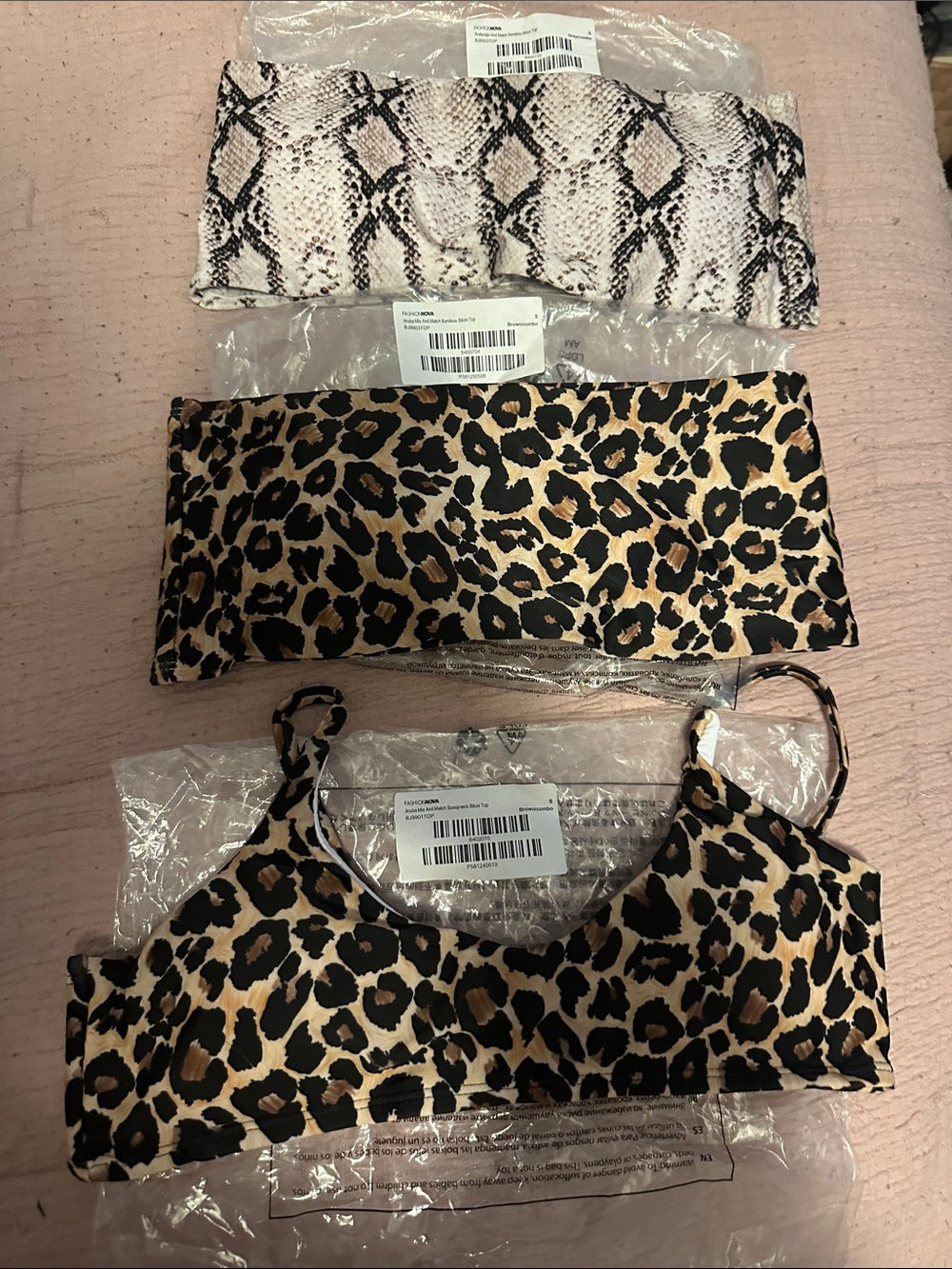 Fashion Nova Leopard Print Bandeau & Bralette Set - Tan/Black
